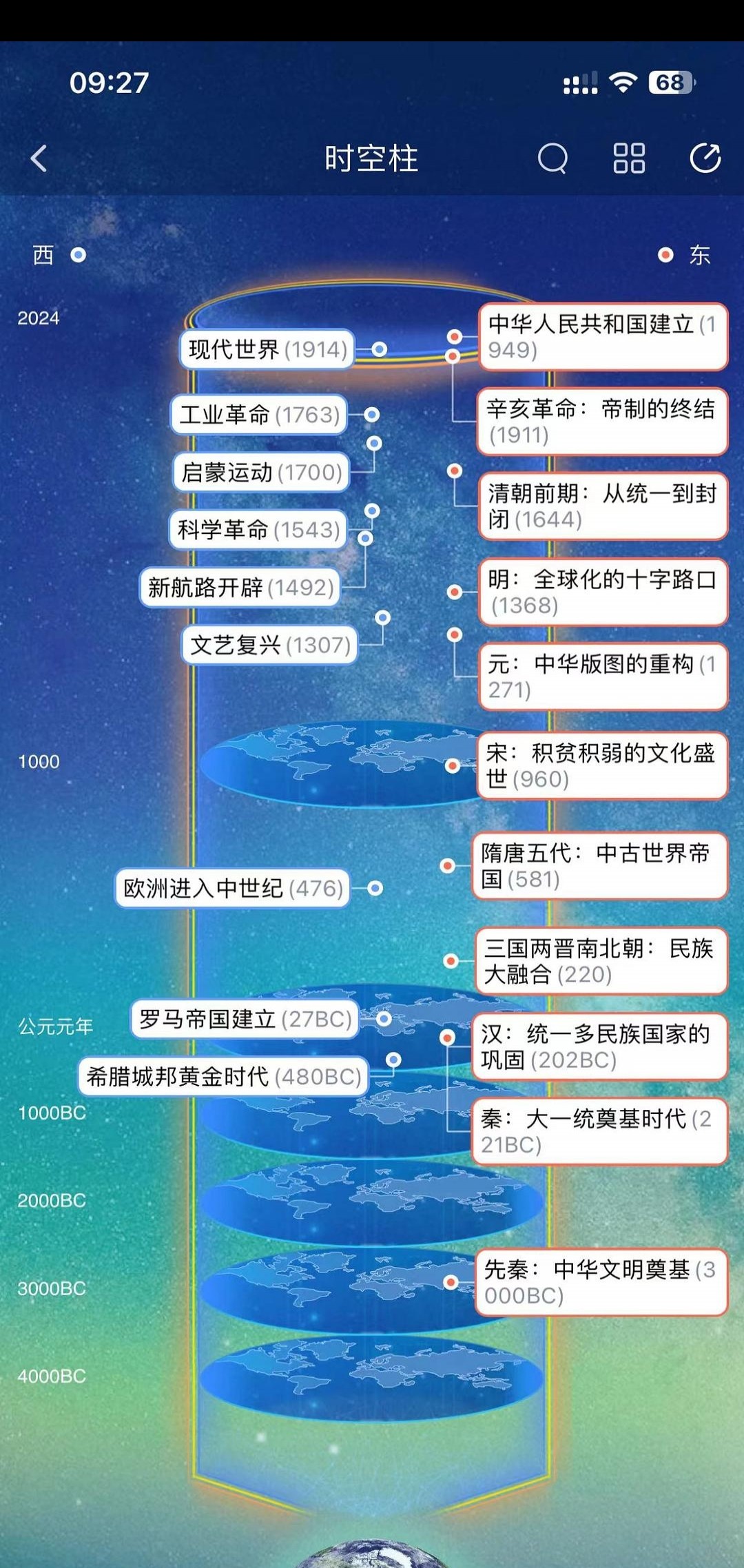 有历史时空柱的APP，令人眼前一亮