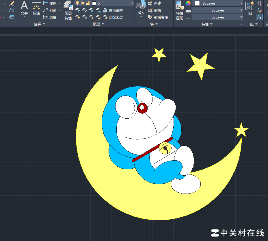 CAD绘制哆啦A梦面积计算