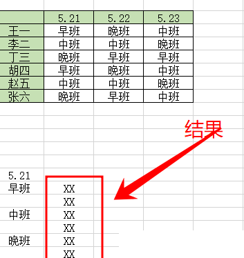 Excel按日期班次列人员