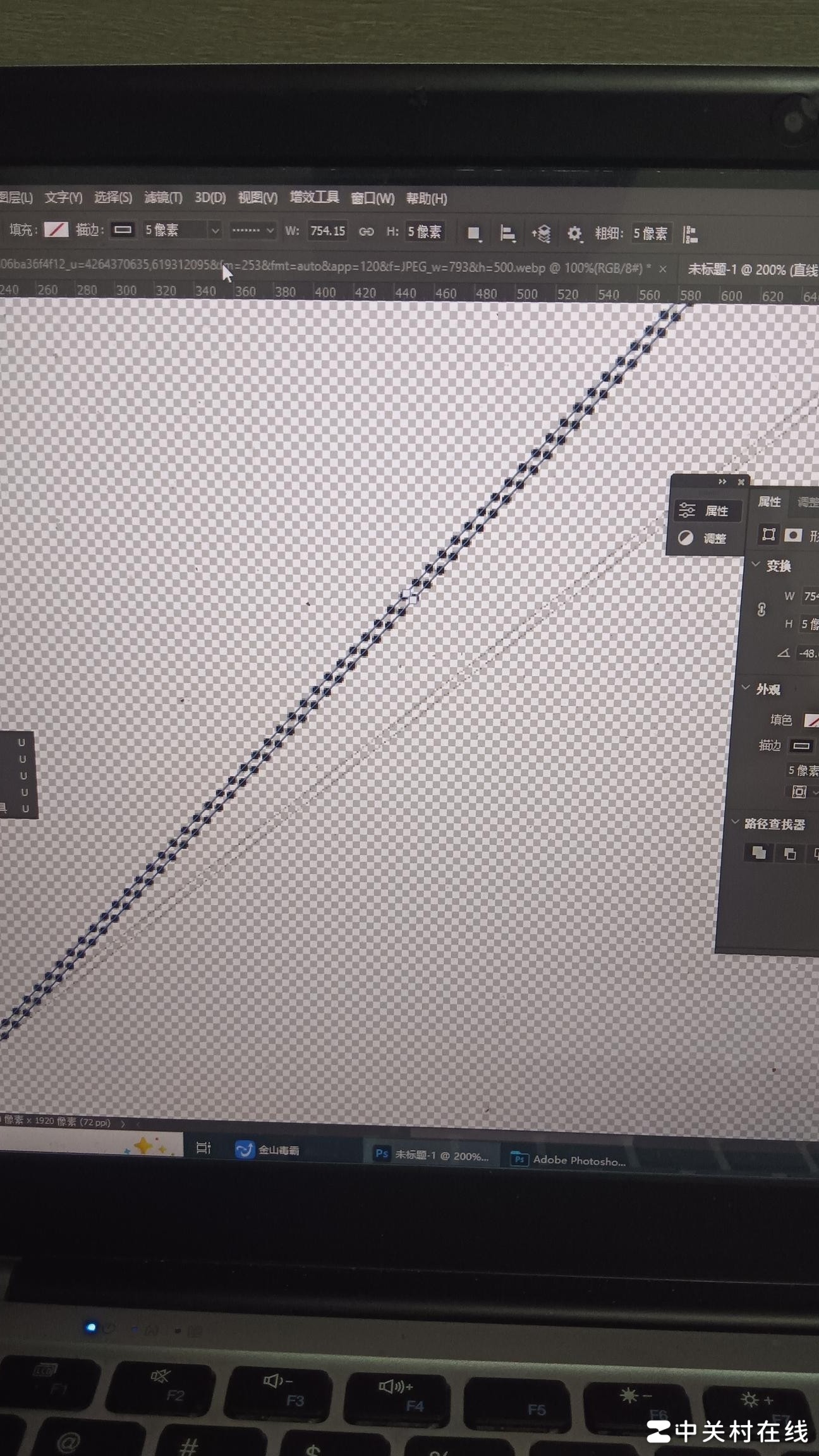 PS直线工具虚线变单层