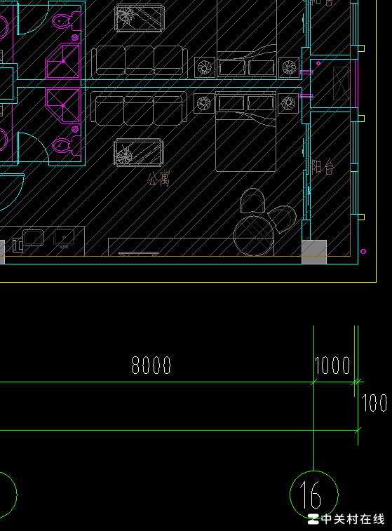 CAD中8000区域尺寸是多少