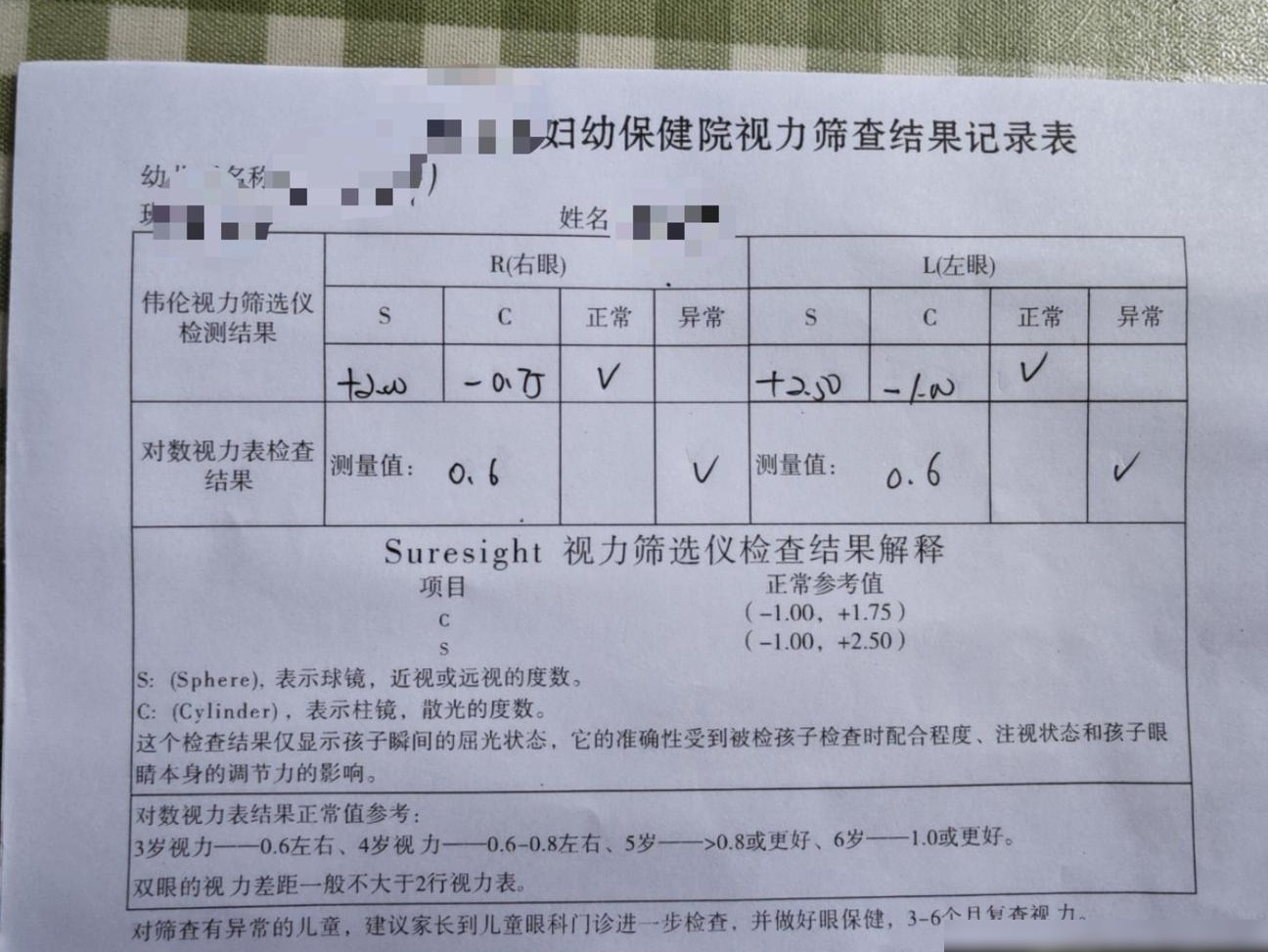伟伦视力筛查结果解读