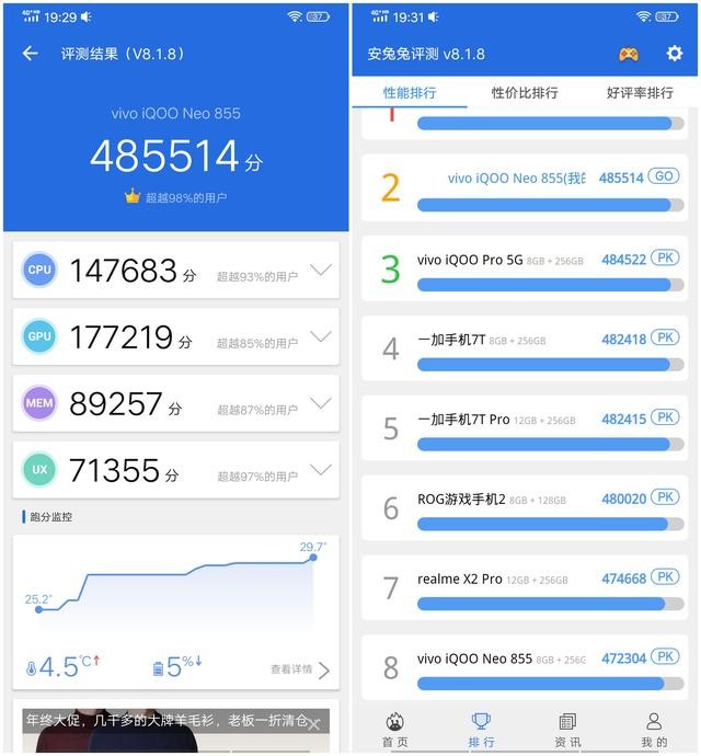 跑分: iqoo neo 855的骁龙855旗舰处理器,ufs 3.