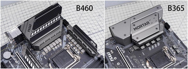 b460,b360新舊迫擊炮供電用料對比,14相和6相,b460供電散熱也有更好的