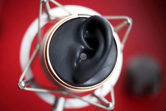 有意思的是这个麦克风的咪头,居然是一个耳朵的形状,两边的麦克风那就