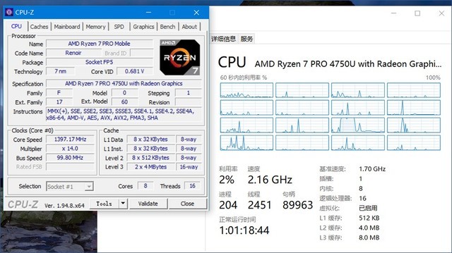 锐龙7 pro 4750u cpu参数,内存类型支持ddr4-3200.