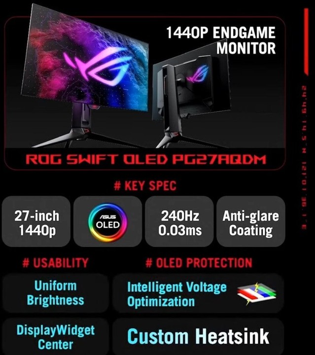 ˶ ROG  27 Ӣ 2K OLED ʾ0.03 Ӧ240Hz ˢ